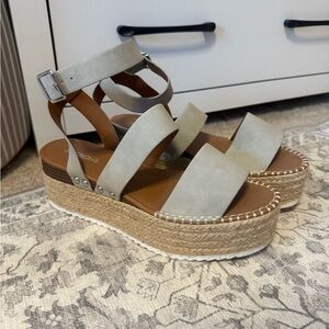 Soda Light Gray Platform Sandal with Ankle Strap